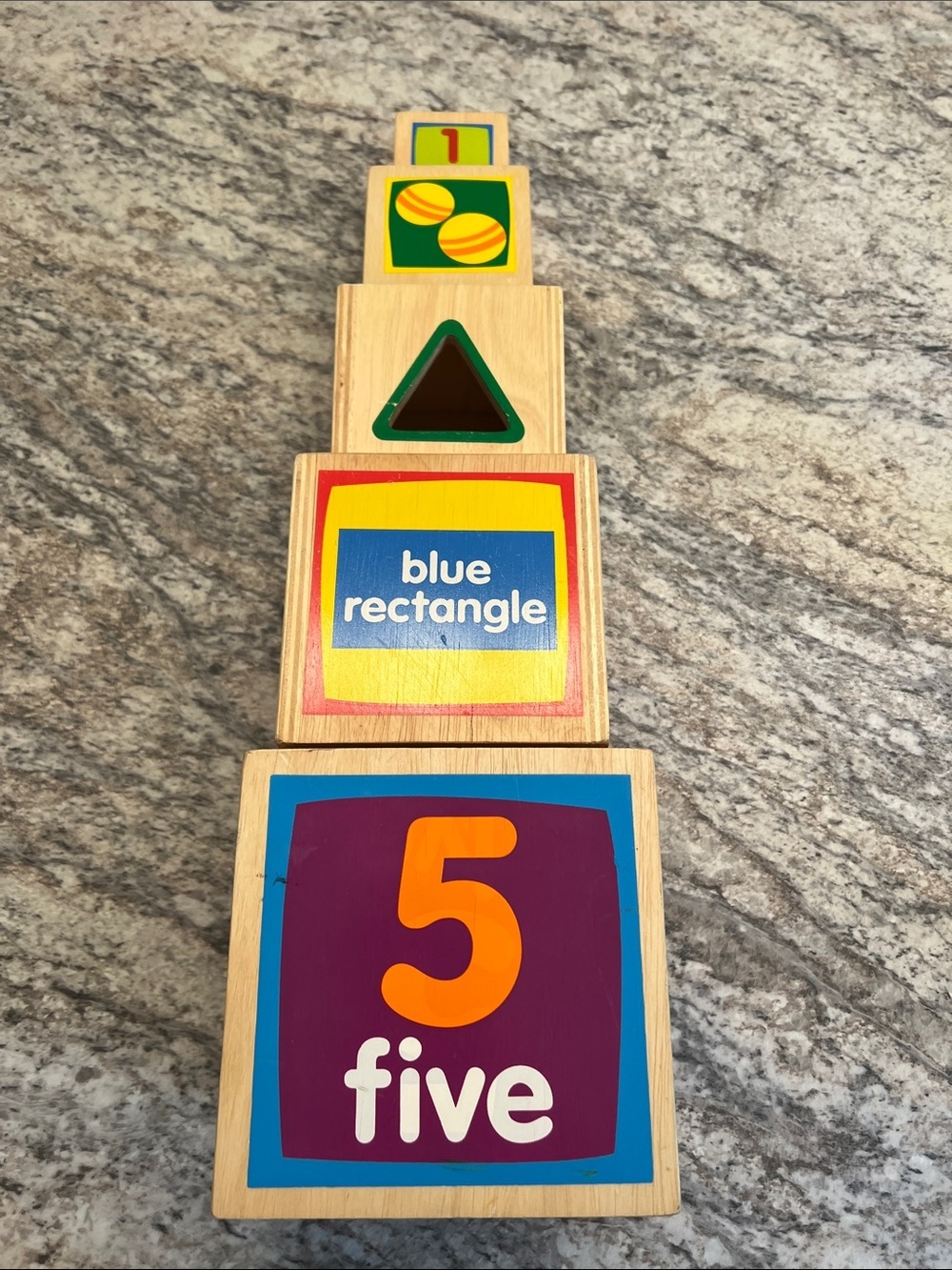 Wooden Stacking Blocks Numbers Shapes and Colors EUC
